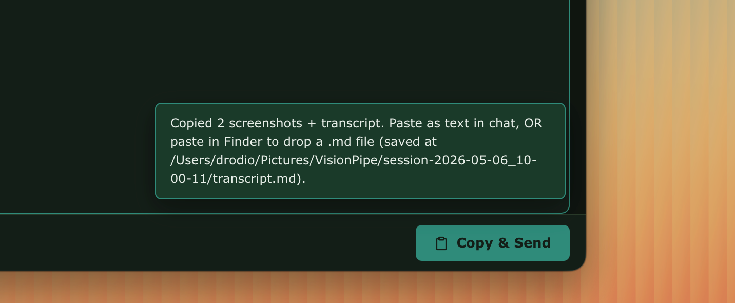 Copy & Send confirmation showing the bundle copied to clipboard with the markdown file path